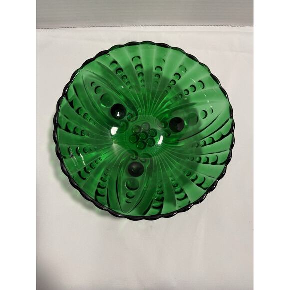 VTG Anchor Hocking Forest Green Oyster & Pearl Footed Serving Bowl 8.25” X 3” - Picture 2 of 8